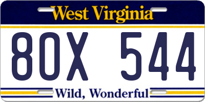 WV license plate 8OX544