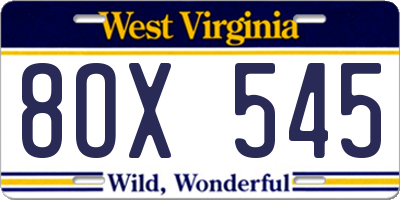 WV license plate 8OX545