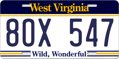 WV license plate 8OX547
