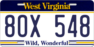 WV license plate 8OX548