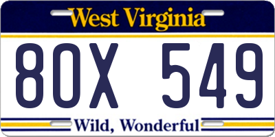 WV license plate 8OX549