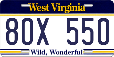 WV license plate 8OX550