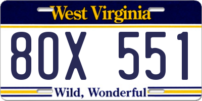 WV license plate 8OX551