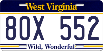 WV license plate 8OX552