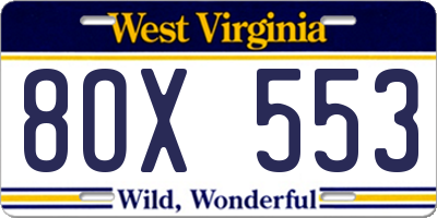 WV license plate 8OX553