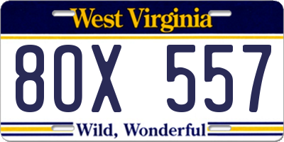 WV license plate 8OX557