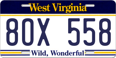 WV license plate 8OX558