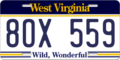 WV license plate 8OX559