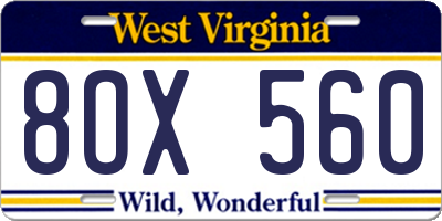 WV license plate 8OX560