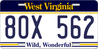 WV license plate 8OX562