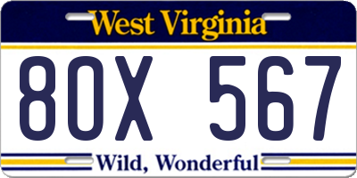 WV license plate 8OX567