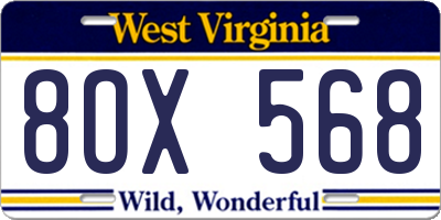 WV license plate 8OX568