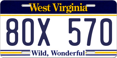 WV license plate 8OX570