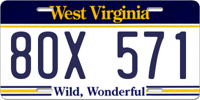 WV license plate 8OX571