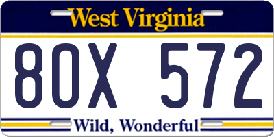 WV license plate 8OX572