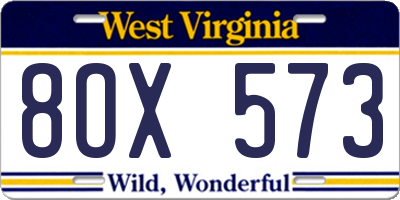 WV license plate 8OX573