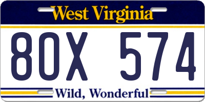 WV license plate 8OX574