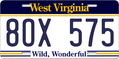WV license plate 8OX575