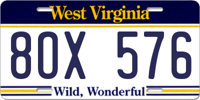 WV license plate 8OX576