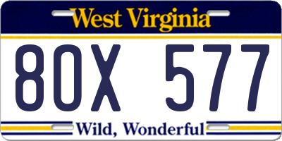WV license plate 8OX577