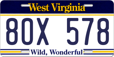 WV license plate 8OX578