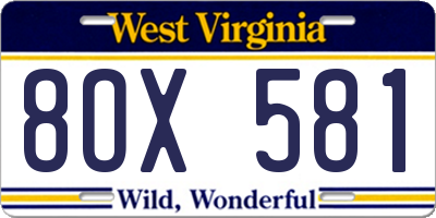 WV license plate 8OX581