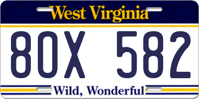 WV license plate 8OX582