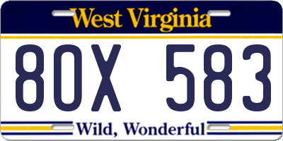 WV license plate 8OX583