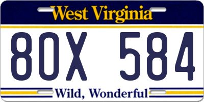 WV license plate 8OX584