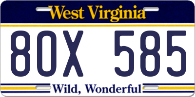 WV license plate 8OX585