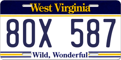 WV license plate 8OX587