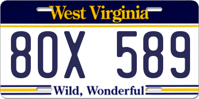 WV license plate 8OX589