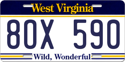 WV license plate 8OX590