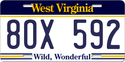 WV license plate 8OX592