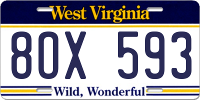 WV license plate 8OX593