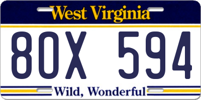 WV license plate 8OX594
