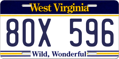 WV license plate 8OX596