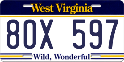 WV license plate 8OX597