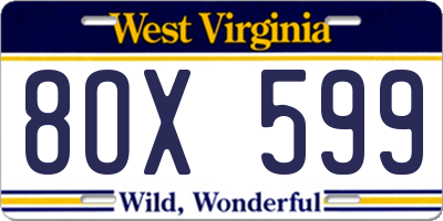 WV license plate 8OX599