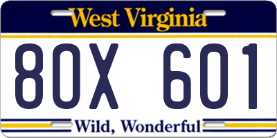 WV license plate 8OX601