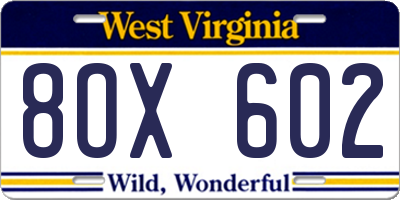 WV license plate 8OX602