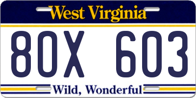 WV license plate 8OX603
