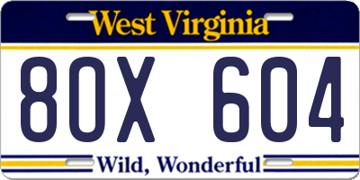WV license plate 8OX604