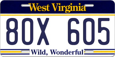 WV license plate 8OX605
