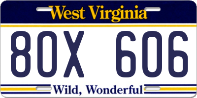 WV license plate 8OX606