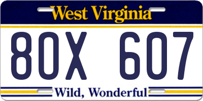 WV license plate 8OX607