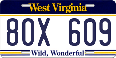 WV license plate 8OX609