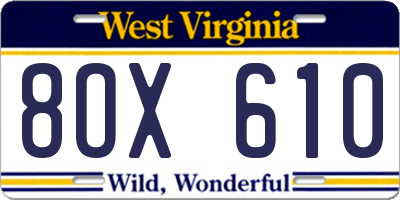 WV license plate 8OX610