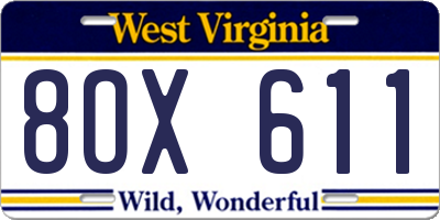 WV license plate 8OX611