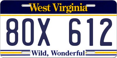 WV license plate 8OX612